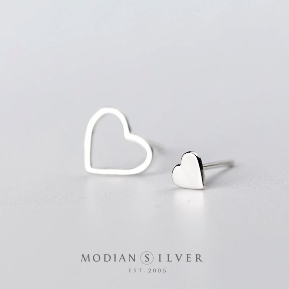 Sterling Mismatched heart silver earrings